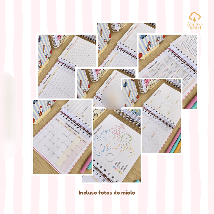Arquivo Mini Agenda Escolar Quadrada 2026 Rosa com Amarelo 6