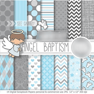 Kit Digital Papéis Batismo Anjinhos 