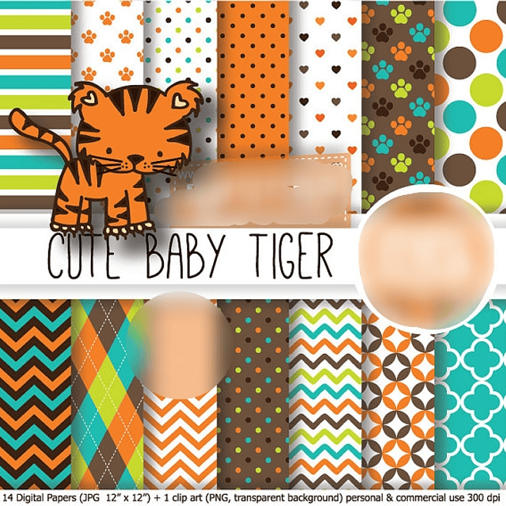 Kit Digital Papéis Bebê Tigre  1