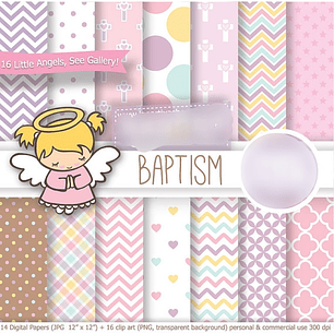 Kit Digital Papéis Batismo Anjinhas 
