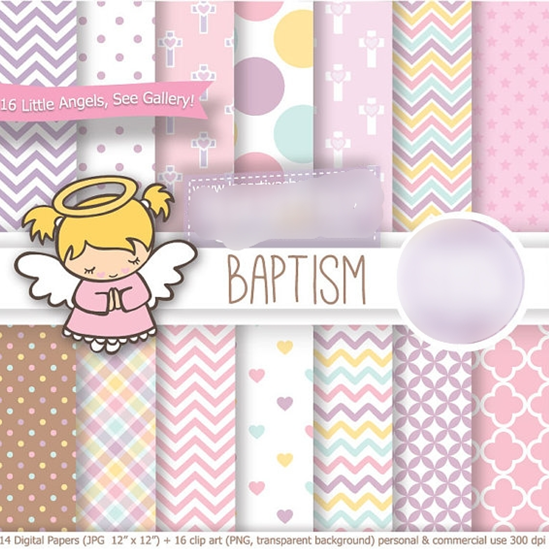 Kit Digital Papéis Batismo Anjinhas  1