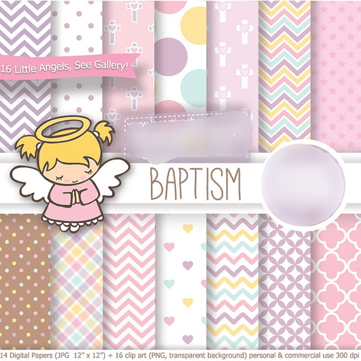 Kit Digital Papéis Batismo Anjinhas  1