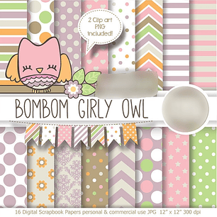 Kit Digital Papéis Coruja Femina Bombom