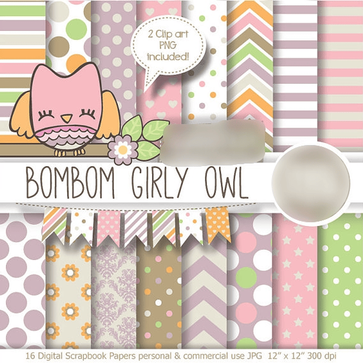 Kit Digital Papéis Coruja Femina Bombom 1