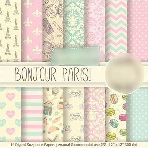 Kit Digital Papéis Bom Dia Paris 