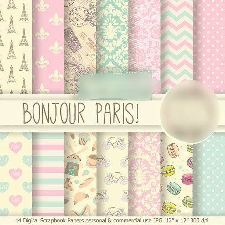 Kit Digital Papéis Bom Dia Paris  1