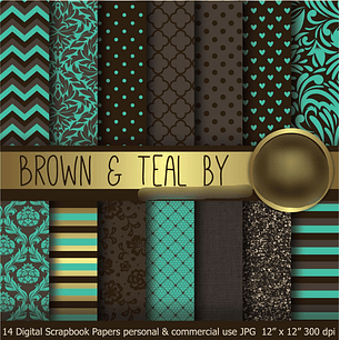 Kit Digital Papéis Marrom e Verde Azulado