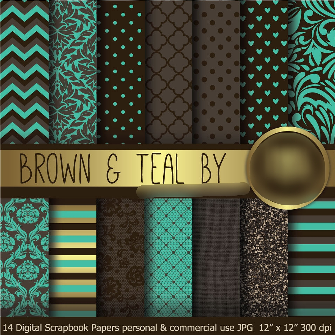 Kit Digital Papéis Marrom e Verde Azulado 1