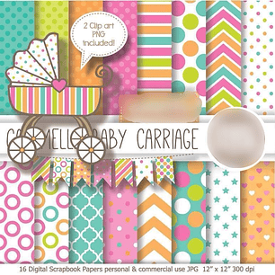 Kit Digital Papéis Carrinho de Bebê Caramelle
