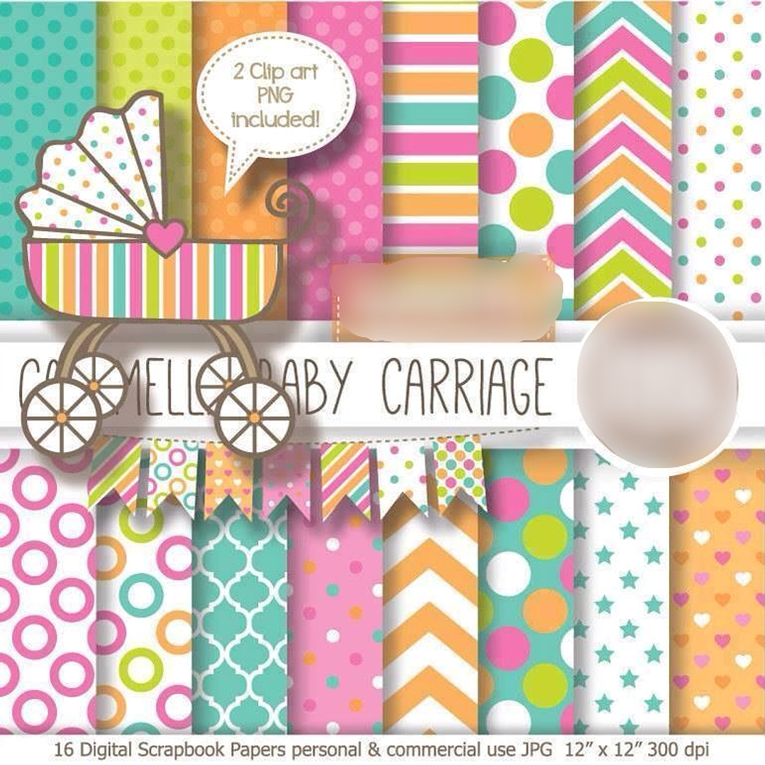 Kit Digital Papéis Carrinho de Bebê Caramelle 1