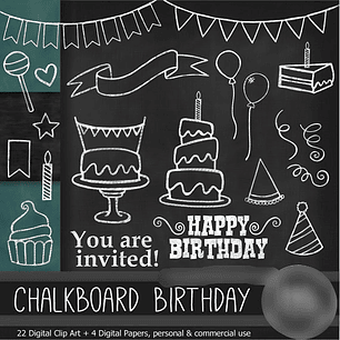 Kit Digital Aniversário no quadro-negro