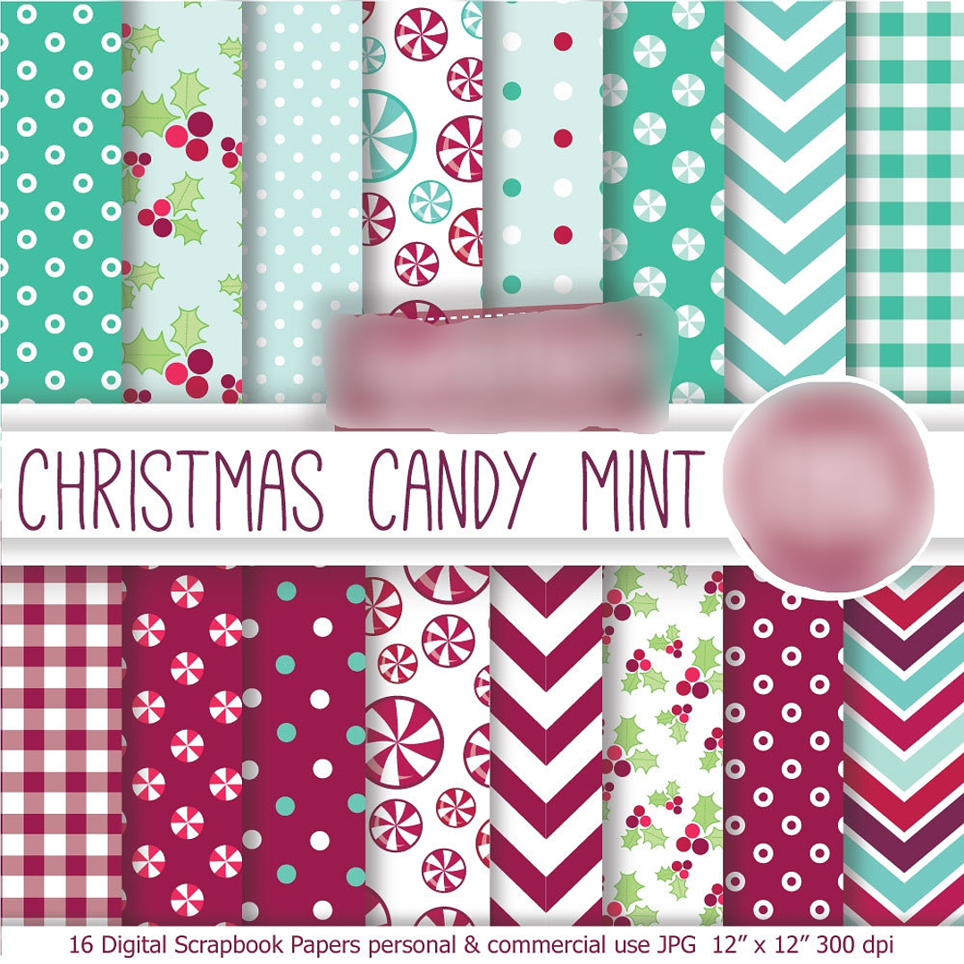 Kit digital Papéis Doce de Natal com Menta 1