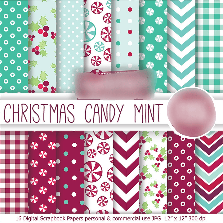 Kit digital Papéis Doce de Natal com Menta 1