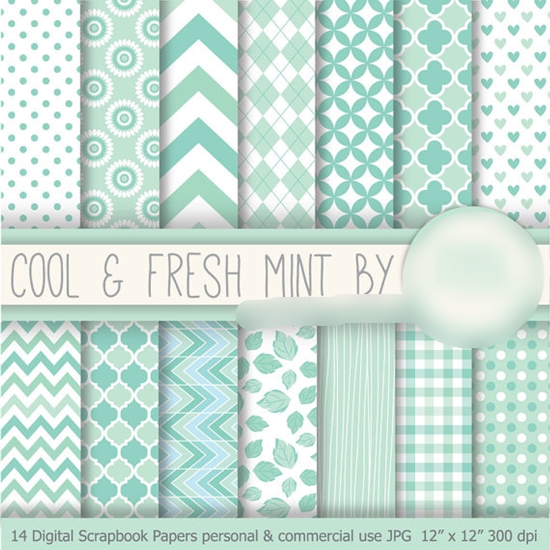 Kit Digital Papéis Hortelã Fresca  1