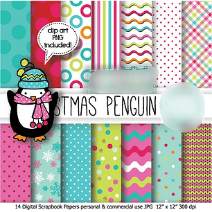 Kit Digital Papéis Natal Pinguin 