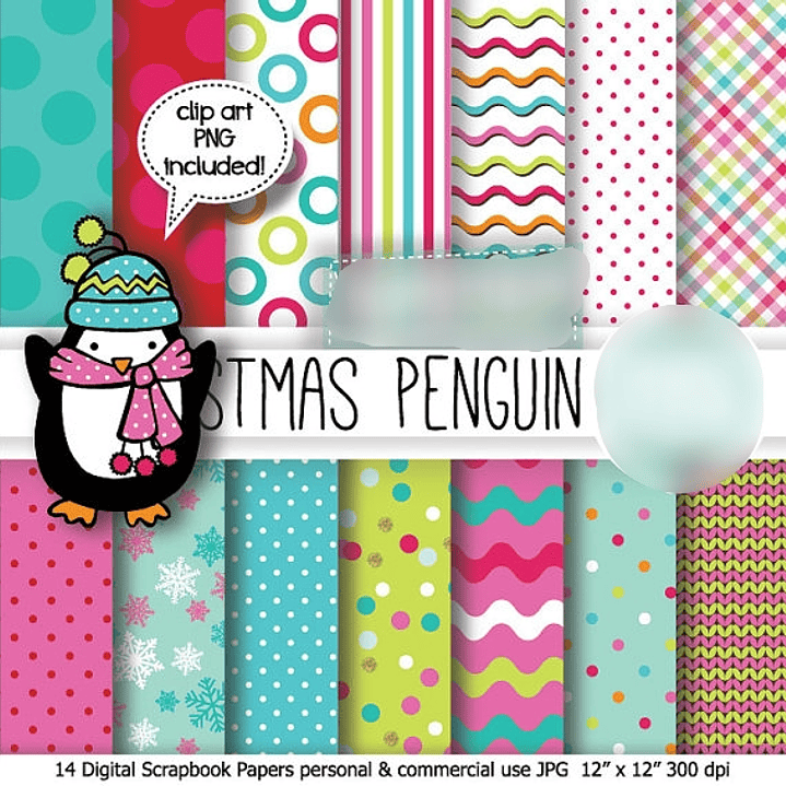 Kit Digital Papéis Natal Pinguin  1