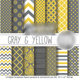 Kit Digital Papéis Cinza e Amarelo