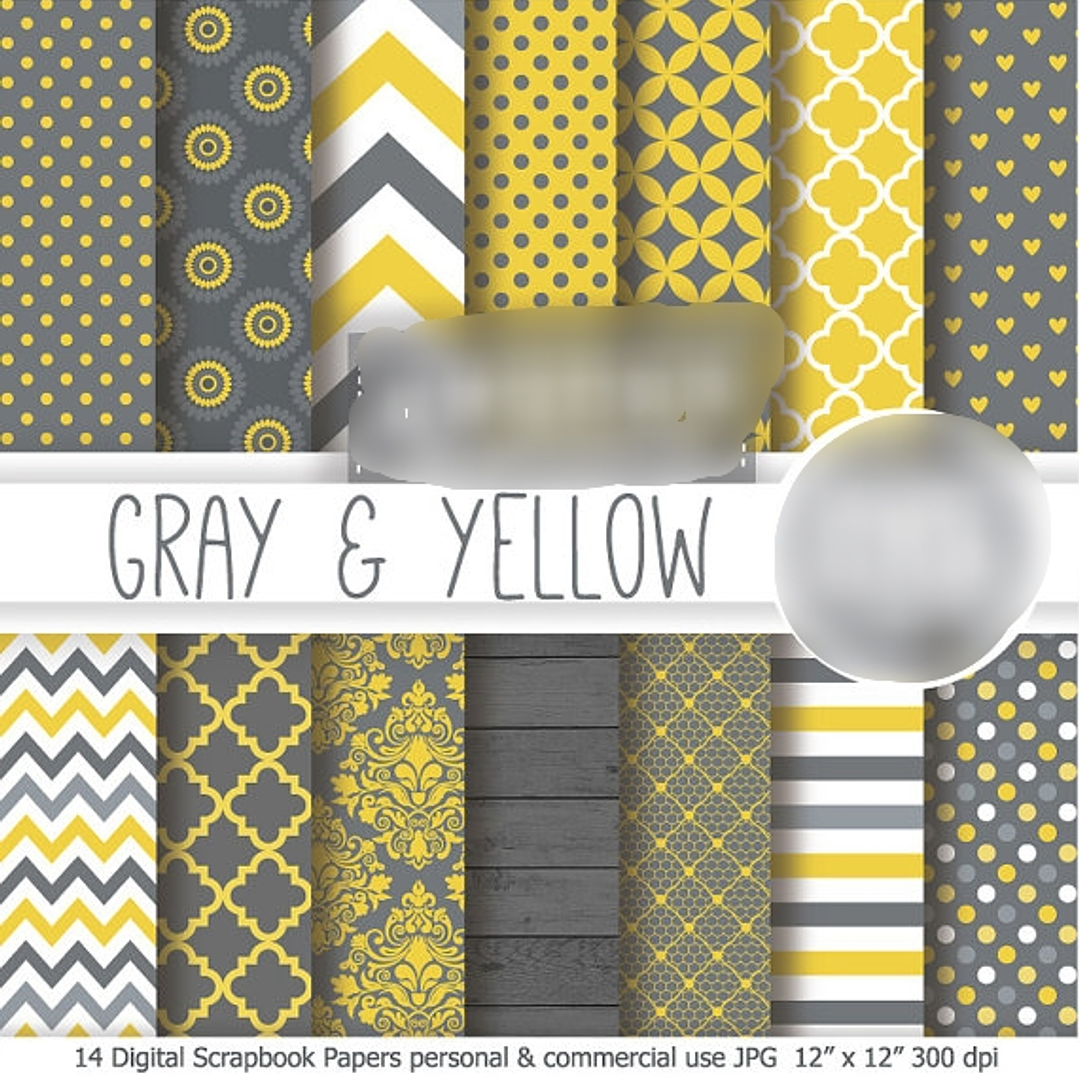 Kit Digital Papéis Cinza e Amarelo 1