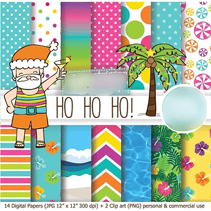 Kit Digital Papéis Papai Noel no Verão