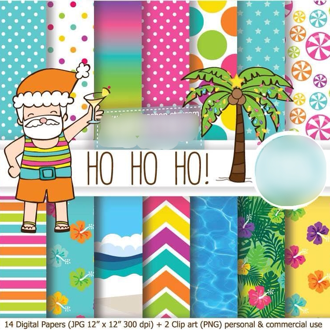 Kit Digital Papéis Papai Noel no Verão 1
