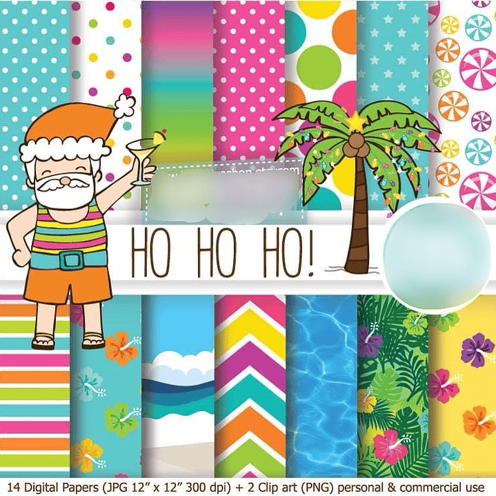 Kit Digital Papéis Papai Noel no Verão 1