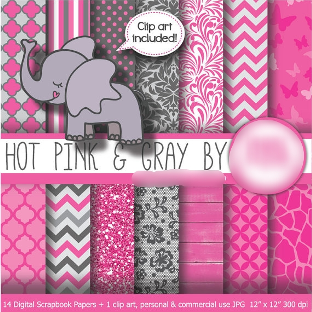 Kit Digital Papéis Rosa Quente Cinza 1