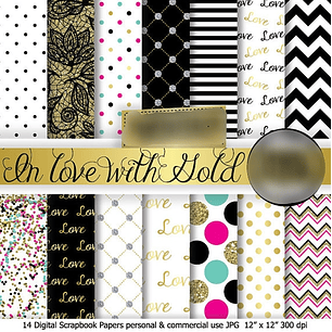 Kit Digital Papéis Ouro 