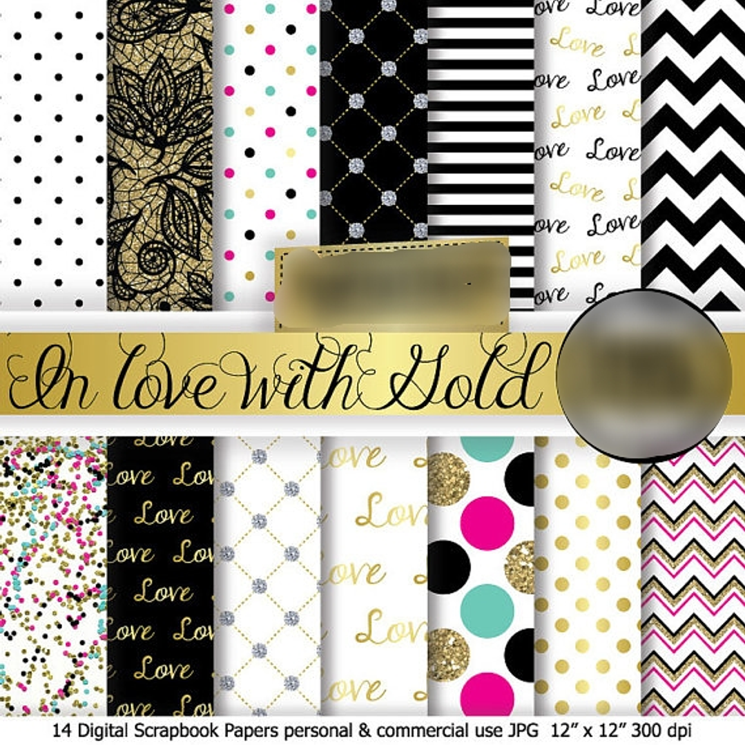 Kit Digital Papéis Ouro  1