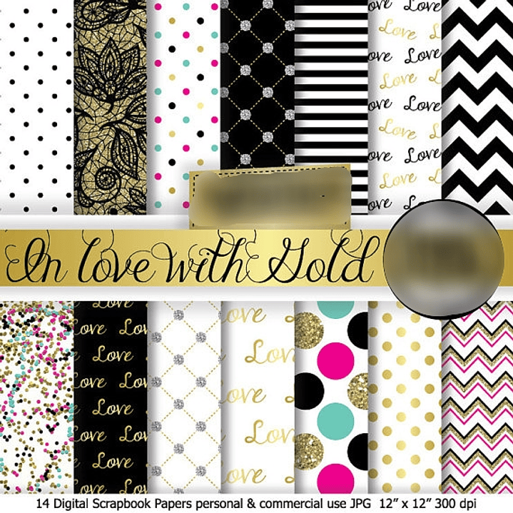 Kit Digital Papéis Ouro  1