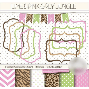 Kit Digital Molduras Feminina Verde limão e rosa