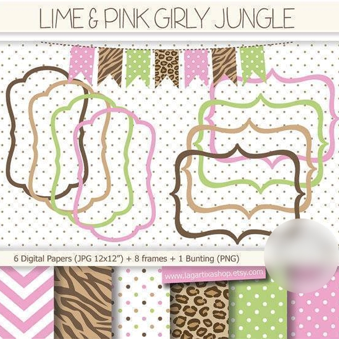 Kit Digital Molduras Feminina Verde limão e rosa 1