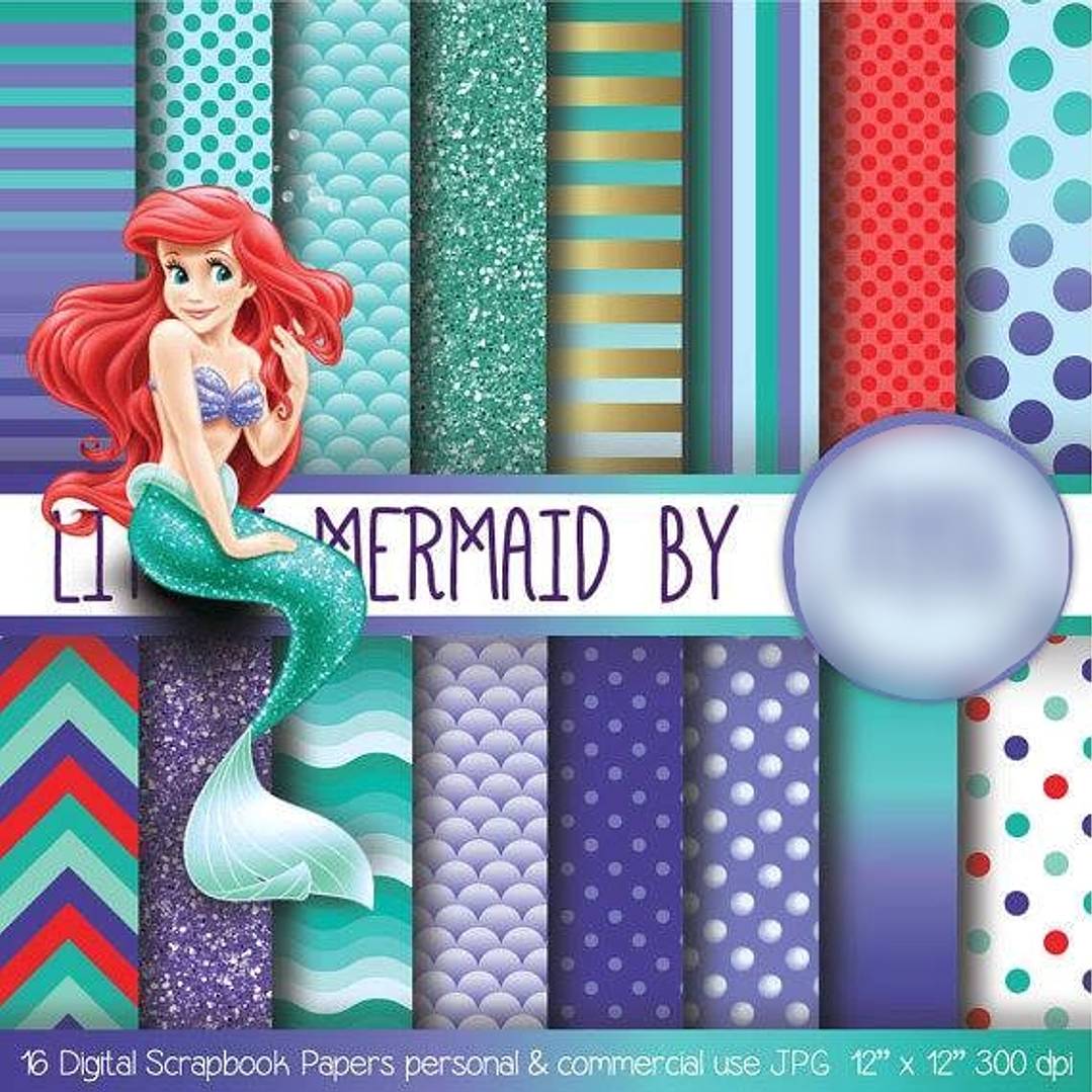 Kit Digital Papéis Pequena Sereia  1