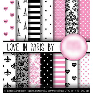 Kit Digital Papéis Eu Amo Paris 