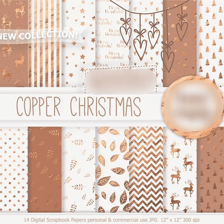 Kit Digital Papéis Natal de Cobre  1
