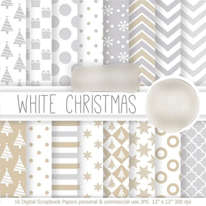 Kit Digital Papéis Natal Branco 1