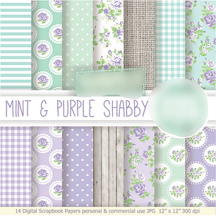 Kit Digital Papéis Roxo e Menta 