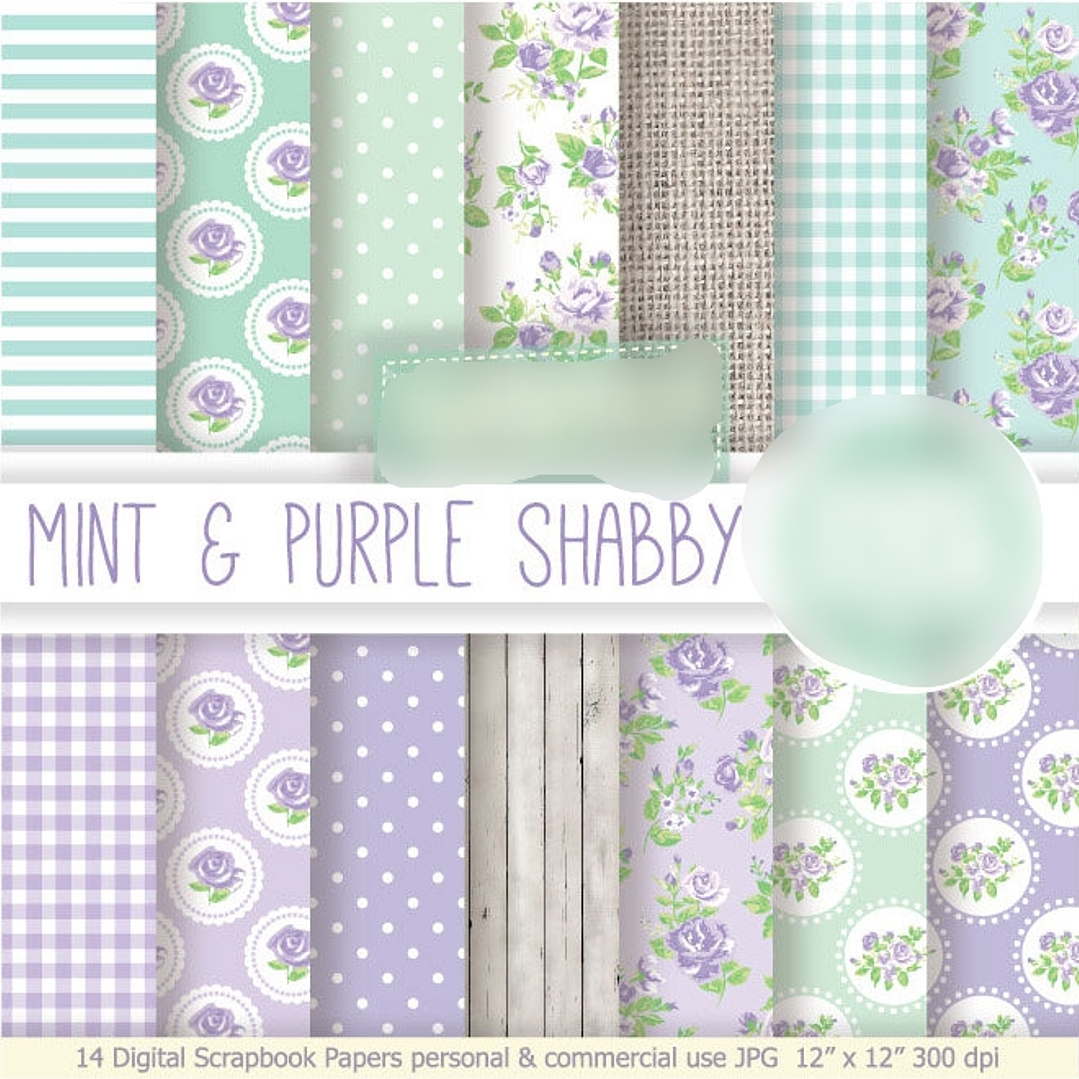 Kit Digital Papéis Roxo e Menta  1