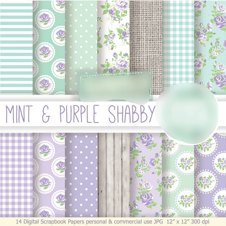 Kit Digital Papéis Roxo e Menta  1