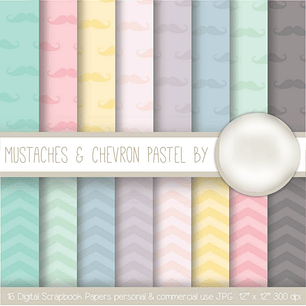 Kit Digital Papéis Bigodes Coloridos Pastel