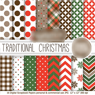 Kit Digital Papéis Natal Tradicional 