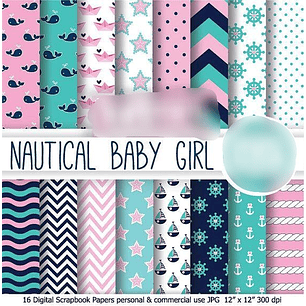 Kit Digital Papéis Náutico Bebês Menina 