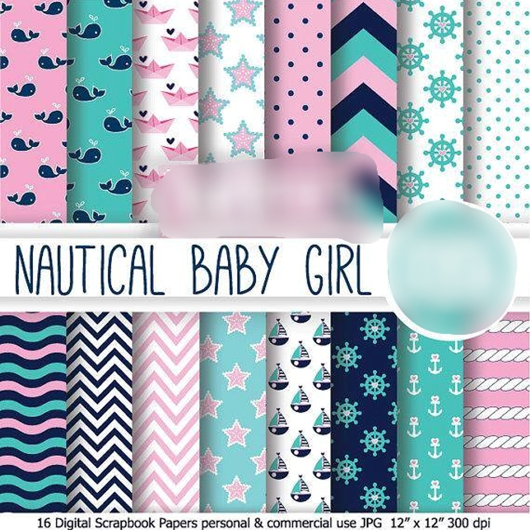 Kit Digital Papéis Náutico Bebês Menina  1