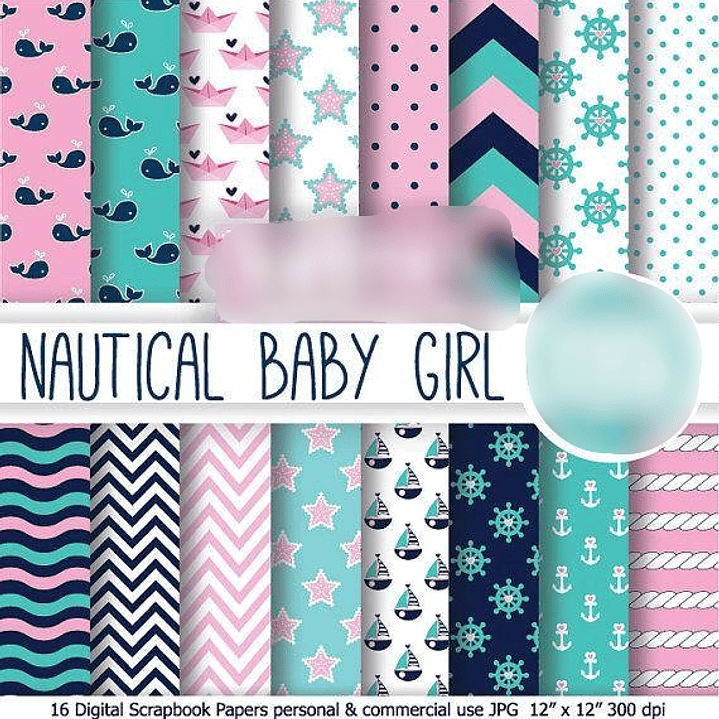 Kit Digital Papéis Náutico Bebês Menina  1