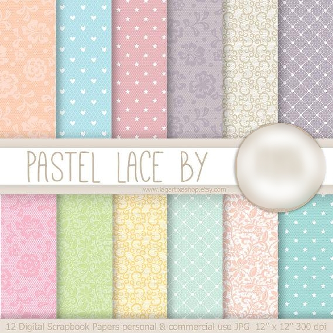 Kit Digital Papéis Pastel Renda  1