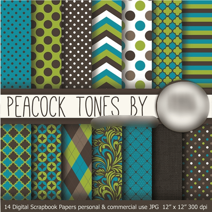 Kit Digital Papéis Tons de Pavão 1