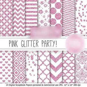 Kit Digital Papéis Pink Glitter 