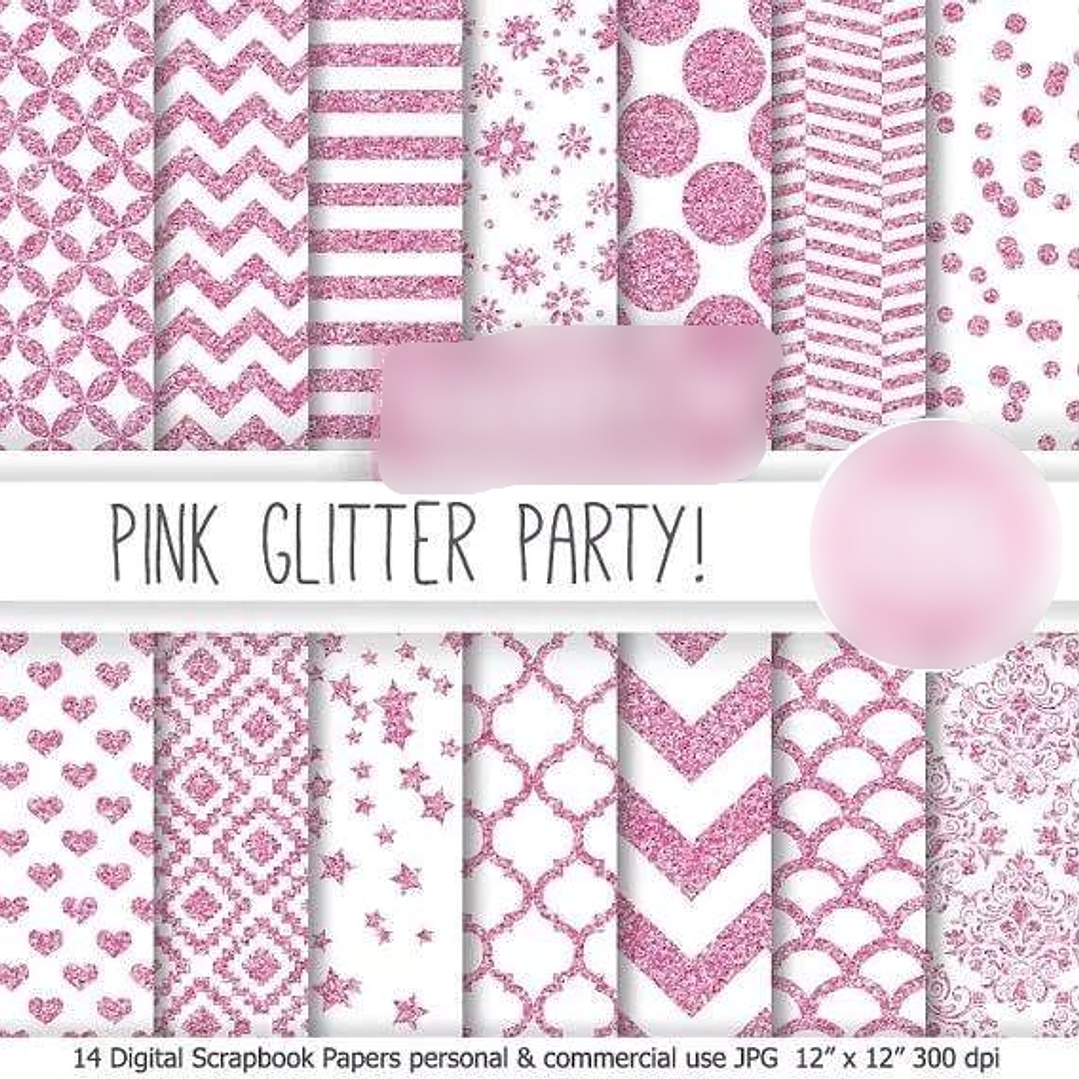 Kit Digital Papéis Pink Glitter  1