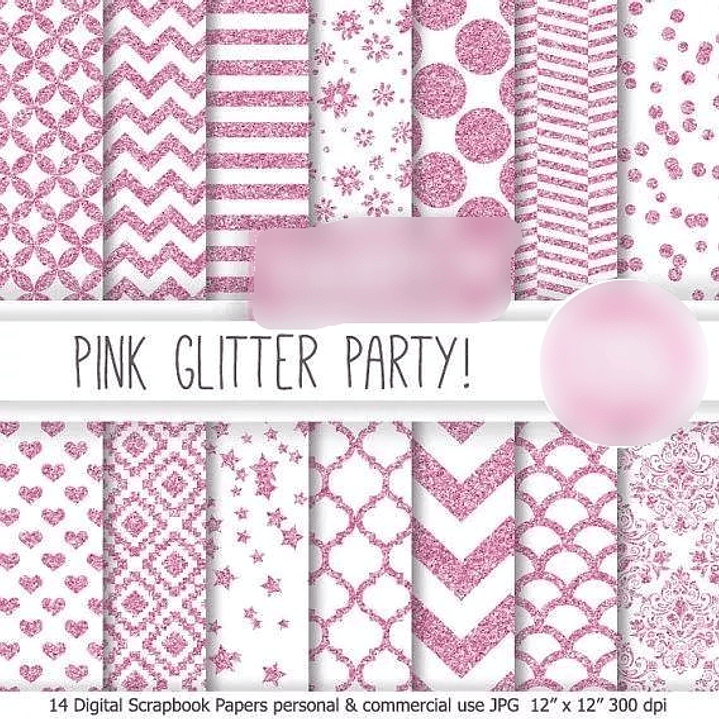 Kit Digital Papéis Pink Glitter  1