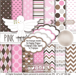 Kit Digital Papéis Espírito Santo Rosa Menina