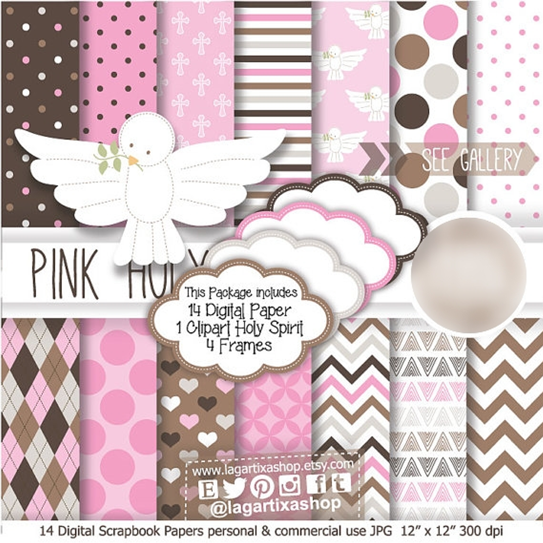 Kit Digital Papéis Espírito Santo Rosa Menina 1